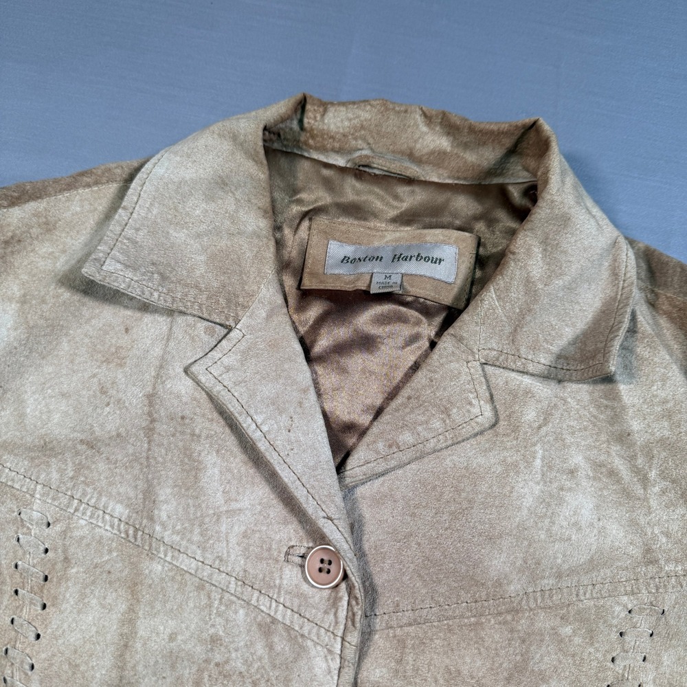 Boston Harbour Tan Genuine Leather Suede Whipstitch Jacket Womens Medium A-1125